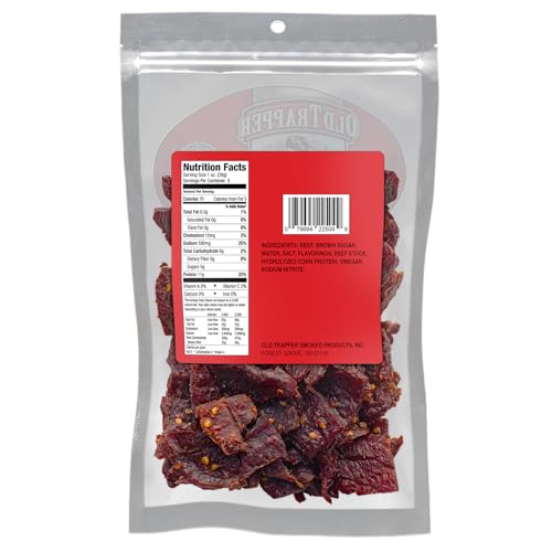 Image of Old Trapper Beef Jerky, Hot & Spicy 8 Ounce Individual Pack, Tender and Spicy Meat Snacks for Lunches or Between Meals, 11 Grams of Protein and 70 Calories per Serving (Pack of One)