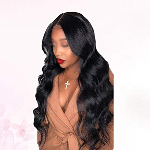 Lurrose Peruca feminina requintada de cabelo longo encaracolado na frente peruca de renda natural qu