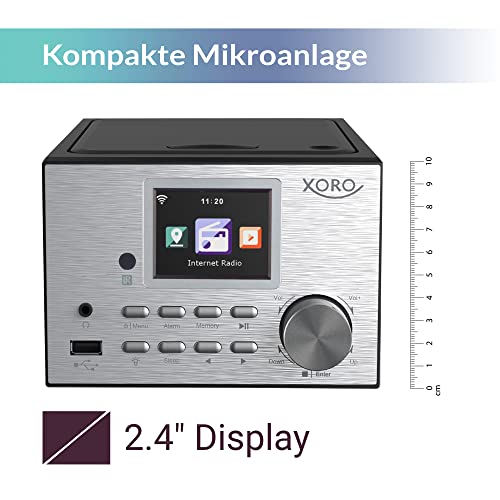 XORO HMT 500 Pro - Micro estéreo (Internet/Dab+/Radio FM, Reproductor de CD, Bluetooth, Reproductor Multimedia USB, Pantalla a Color de 2,4", Mando a Distancia, 2 Altavoces de 10 W