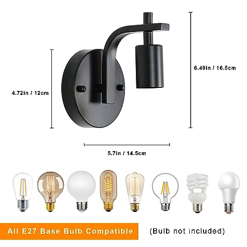 Pheashine 2 Pack Industrial Wall Lights Indoor Black Wall Lamps - Image 4