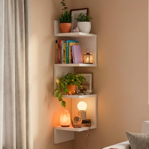 Prateleira de Canto Reto 80 cm, Branco ou Preto, Madeira de Engenharia, Estilo Moderno, Multiuso para Sala, Quarto e Escritório – Kelan