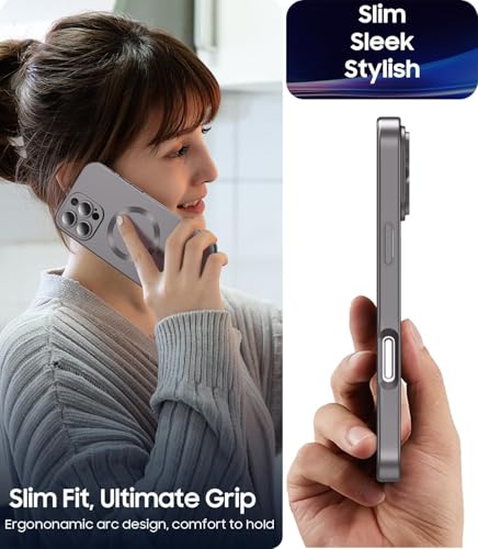 Image of DIZORO Magnetic Case for iPhone 15 Pro Max Case [Compatible with MagSafe][Built-in Camera Lens Pro Maxtector] Slim Soft Silicone Bumper ShockPro Maxof Metallic Luster Back Cover - Natural Titanium