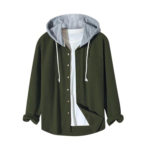 Mens Hoodies Button Down Jackets with Hood Casual Waffle Knitted Long Sleeve Hooded Shirt Sweatshirt for Men2