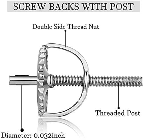 2 Pairs Screw On Earring Backs,925 Sterling Silver Screw Earring Backs for Studs,Hypoallergenic Screw Backs for Earrings Fit Threaded Post 0.032''（Silver）