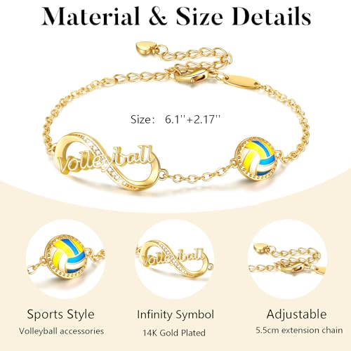 Image of Softball /Volleyball /Soccer /Basketball Bracelet for Girls Teen Women,14K Gold Plated Infinity Charm Link Bracelet Sports Accessories Jewelry Gifts for Lovers Players Team Coach