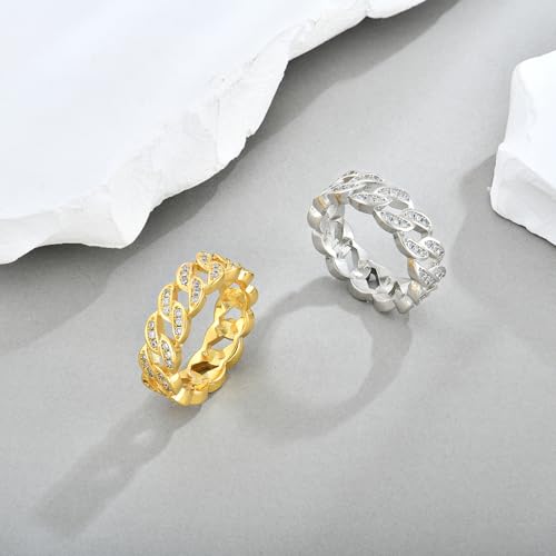 Cuban Chain Ring Cubic Zirconia Curb Link Ring 18k Gold Plated/White Gold Plated Ring Size 6-113