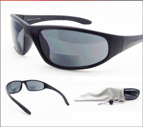 Bikershades Bifocal Safety Sunglasses Protection Sport Wrap Around Reader Cycling Driving Golfing Outdoor Work Black Frame Clear Lens +1.50