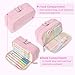 Sooez Big Capacity Pencil Case Pen Pouch, Soft Corduroy Pencil Bag with 3 Compartment, Multiple Pockets, Sturdy Zipper, Cute School Supplies Pen Bag Organizer For Teen Girls College, Pink