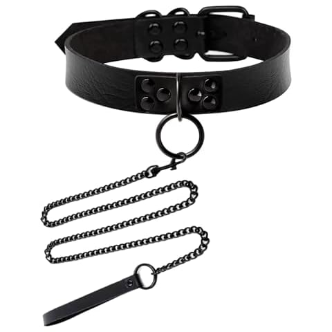 Tosmifairy Collar with Leash for Women,Black Ring Faux Leather Choker Necklace and Hauling Chain Set Goth Punk Accessories Vintage Jewelry Gifts Cover