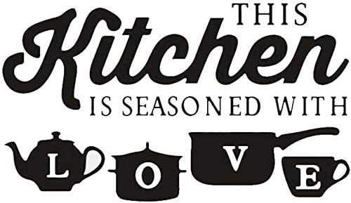 ISEE 360® This Kitchen is Seasoned with Love Wall Sticker for Hotel Shops Resorts Hall Home Kitchen Decor Vinyl Decal L X H 65 X 55 Cms
