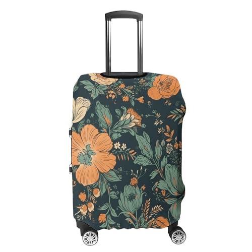 Orange And Green Flowers Luggage Cover Tsa Approved Suitcase Covers for Luggage Elastic Washable Suit Case Covers Anti-Scratch Travel Luggages Sleeve Suitcase Protector Fits 19-30 Inch Case(XL)4