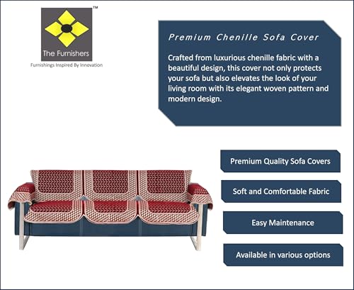 Image of Premium Chenille Woven Anti-Slip 3 Seater Sofa Cover with Arm Rest | L-Shape Sofa Seat Protector for Living Room | Durable & Stylish Slipcover - Maroon - 3D