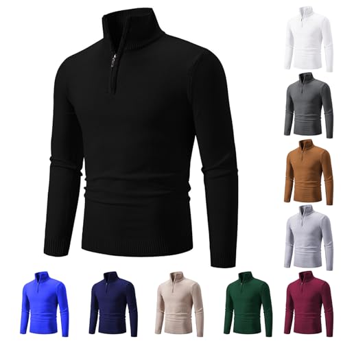 evzosrz Mens Turtleneck Pullover Ribbed Knitted Sweaters Slim Fit Zip Mock Neck Sweater Casual Long Sleeve with Ribbing Edge2