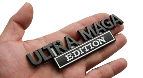 Image of 2Pcs Ultra MAGA Edition Emblems 3D Raised Car Decals, Classic Personality Labels Car Badges with Strong Adhesive, Exterior Auto Body Decor Embossed Stickers Logo for Car Truck SUV RV (Black White)
