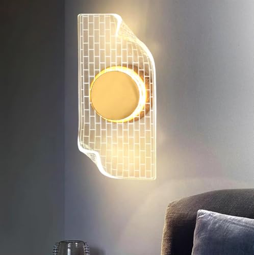 Image of Groeien Pack of 2 | 15watt LED Sconce Brick Tile Pattern Modern Transparent Indoor Home Acrylic Wall Lamp for Bedroom, Livingroom, Indoor- Warm White (Brick-wall, 2)