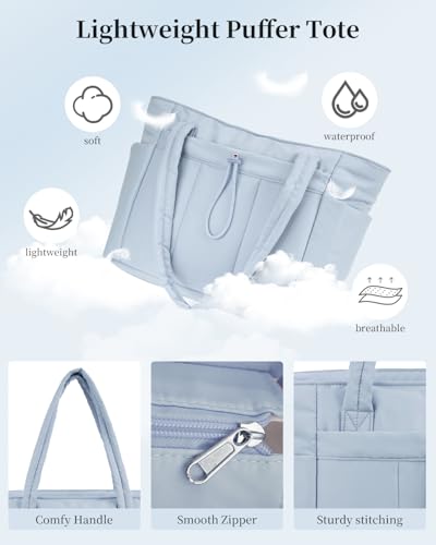 Image of Puffer Tote Bag for Women Handbag Nurse Bag with Cup Holder & Laptop Compartment & Trolley Sleeve for Work Travel