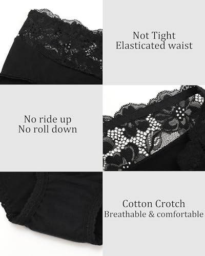 Image of Aijolen Cotton Underwear for Women Bikini Panties Sexy Breathable Hipster with Lace Waist Multipack