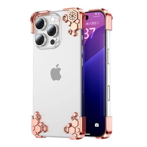 Metal Shock-Absorbing Honeycomb Armored Phone case Suitable for All Styles of iPhone 12-16,with Reinforced Corners and Protective Cover, Heavy-duty Drop Protection and Durable Frame rose gold