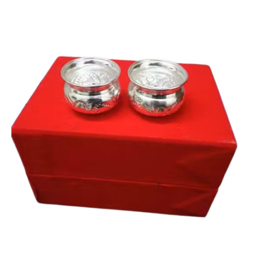 Germen Silver Haldi Kumkum Bowls Set of 2 / Kumkum Holder for Pooja Room / Germen Silver Pooja Items-picture-24