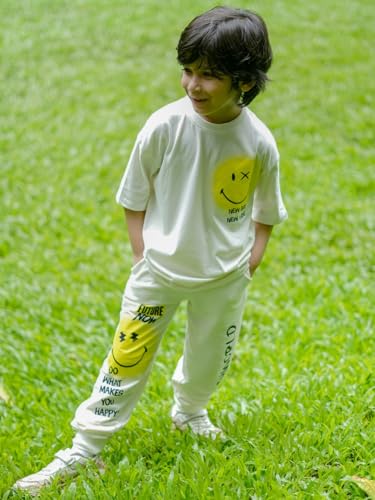 Image of Nap Chief Kids Cotton Official Smiley World Printed Co ord Set for Boys & Girls, Tshirt & Joggers Set for Casual Wear