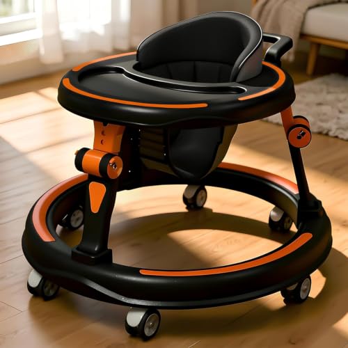 Image of StarandDaisy Baby Walker for Babies, 6-18 Month Baby Boy & Girl, Adjustable Height Infant Learning Walker with 360 Wheels, Anti-Slip, Comfortable Padded Seat, Activity Tray, Foldable Toddler Walker (Orange-Black)