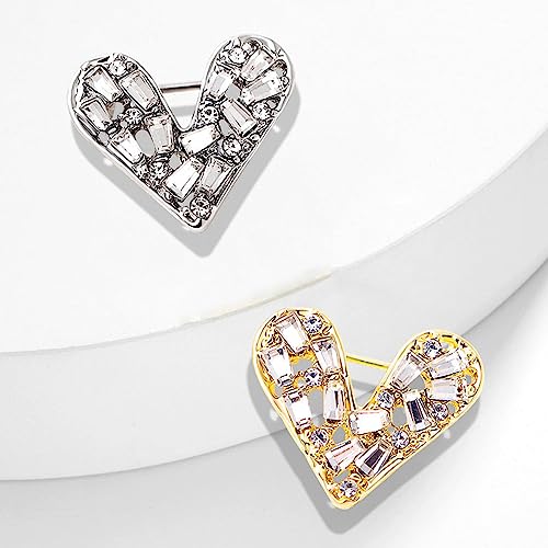 Image of White Crystal Heat Shape Brooches Pins Dainty Rhinestone Love Heart Brooches Women Girls Valentine's Day Gift