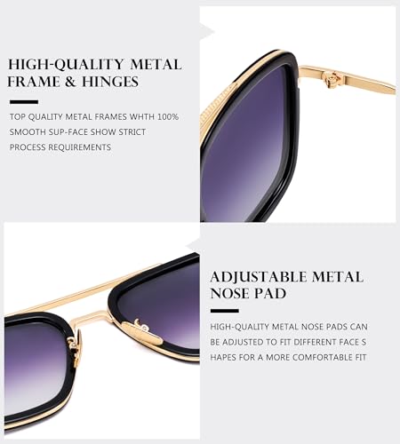Image of Tony Stark Polarized Sunglasses for Men - Women Vintage Aviator Square Metal Frame Iron Man Edith Glasses