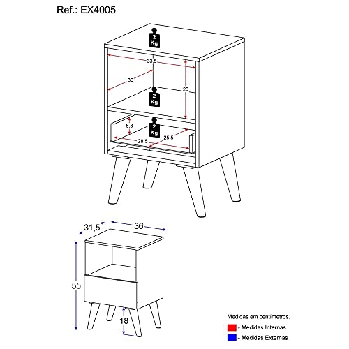 Mesa de Cabeceira com Gaveta 36cm Retrô Multimóveis Ex4005 Branca/canelato