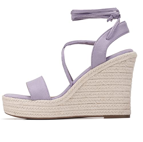 Sumojiu Women's Wedge Platform Espadrille Open Toe Lace-Up Sandals, Cross Strap Wedge Sandals Summer Espadrilles Ankle Strap Buckle Platform Sandals Purple 6.5 #TOP3