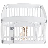 Sweetcrispy Plastic Dog Playpen - 4-Panel 24' Expandable & Durable Pet Fence for Medium Dogs - Indoor & Outdoor Portable Puppy Playpen with Secure Locking Door, White