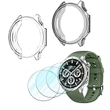 FCMEDZI Smartwatch Screen Protector Compatible for OnePlus Watch 3 Obsidian/Emerald Titantium 46mm，Tempered Glass Protective Film and Case TPU Soft Frame Cover (Pack of 3+2)