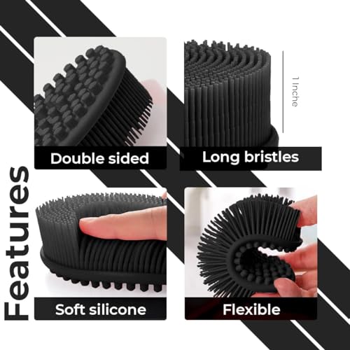 Image of Silicone Body Scrubber, Gentle exfoliating Body Scrubber That's Easy to Clean, Lathers Well, Long Lasting, and More Hygienic Than Traditional Shower Loofah (Black)
