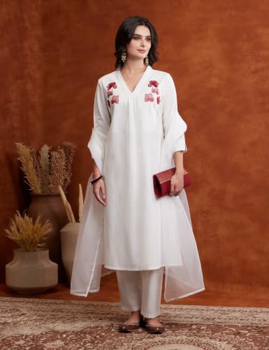 Image of Amazon Brand - Myx Women's Cotton Embroidered Kurta Set with Dupatta (Available in Plus Sizes)