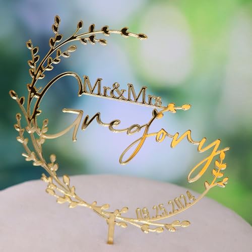 Wedding Cake Toppers,Custom Cake Topper Wedding Bride and Groom,Personalized 16 Colors Anniversary Mr and Mrs Cake Decoration - Thumbnail 6