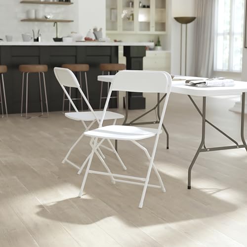Image of Flash Furniture Hercules Series Big & Tall Stackable Plastic Folding Chairs, Extra Wide Commercial Event Seats, Set of 4, White