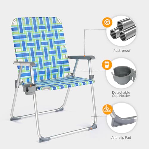 image for VINGLI Folding Aluminum Webbed Oversized Lawn Chairs with Detachable C