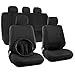 OxGord Auto Seat Covers, Steering Wheel Cover, Seat Belt Pads, and Shoulder Pads - (17 Piece Set) Flat Cloth Mesh - Universal Fit, Wide Stripe, Black
