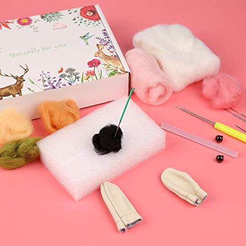 Needle Felting Kit With Instructions, Gift Box, 6 Pcs Felting Needles, Felting Foam Mat, Wool Roving, Animal Felting Kits For Beginners Arts & Crafts & Christmas & Children's Day #TOP2