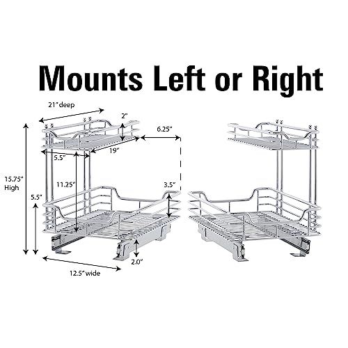 Household Essentials Glidez Multipurpose Chrome-Plated Steel Pull-Out/Slide-Out Storage Organizer For Under Sink Or Under Cabinet Use - 2-Tier Design - Fits Standard Size Cabinet Or Shelf, Chrome #TOP4