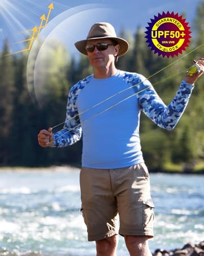 Image of FISHEAL Mens Long Sleeve Fishing Camo Shirts, UPF 50+ Sun Swim Rash Guard