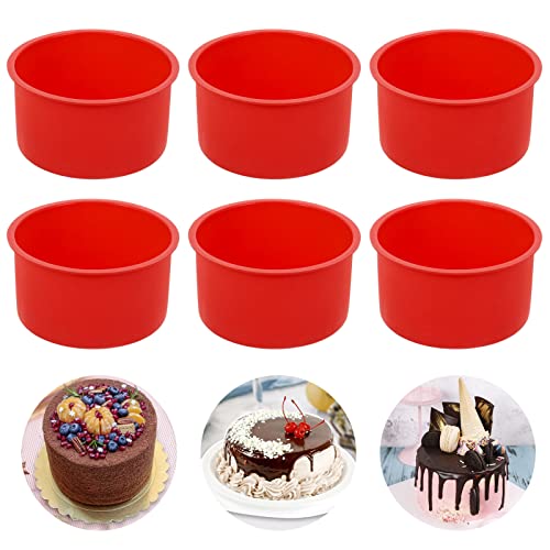 Tiopeia 4 Inch Silicone Mini Cake Molds, Round Baking Pan Non-Stick Silicone Baking Molds Bakeware Pan Reusable Cake Pans For Muffin, Cupcake, Layer Cake, Cheese Cake, Rainbow Cake (Red, Set Of 6) #TOP3