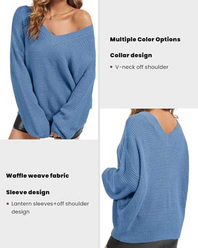 Sixstar Women Waffle Knit Sweatshirt Long Sleeve V Neck Lightweight Soft Sweatshirt Casual Pullover Tops3