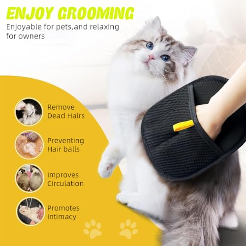 Image of Qpets Pet Hair Removal Gloves, Reusable Grooming Mitt Cleaning Glove for Furniture, Carpets, Car Seats & Gentle Massage for Dogs Cats (3Pcs)