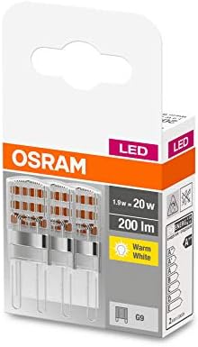 OSRAM BASE LED PIN with G9 socket, 1.90 W, replacement for 20W light bulb, clear, warm white (2700K), pack of 3