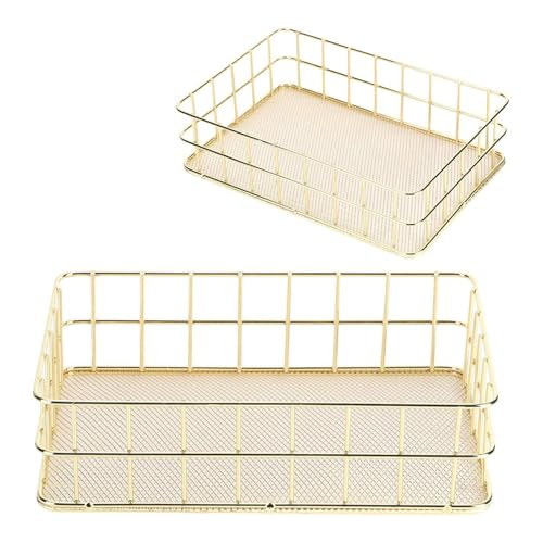 Jwthee Cesta de alambre, cesta de almacenamiento de metal de escritorio para organizar el almacenamiento para dormitorio, oficina, baño, cocina (largo 30 cm)