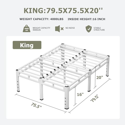 NKZ 20 Inch King Size Bed Frame, Metal Bed Frame & Box Spring 2 in 1 Platform with Round Corner Legs, 4000lbs Weight Capacity Reinforced Metal Frame, Headboard Hole, Noise-Free, Easy Assembly. by NKZ - Used condition - Image 2