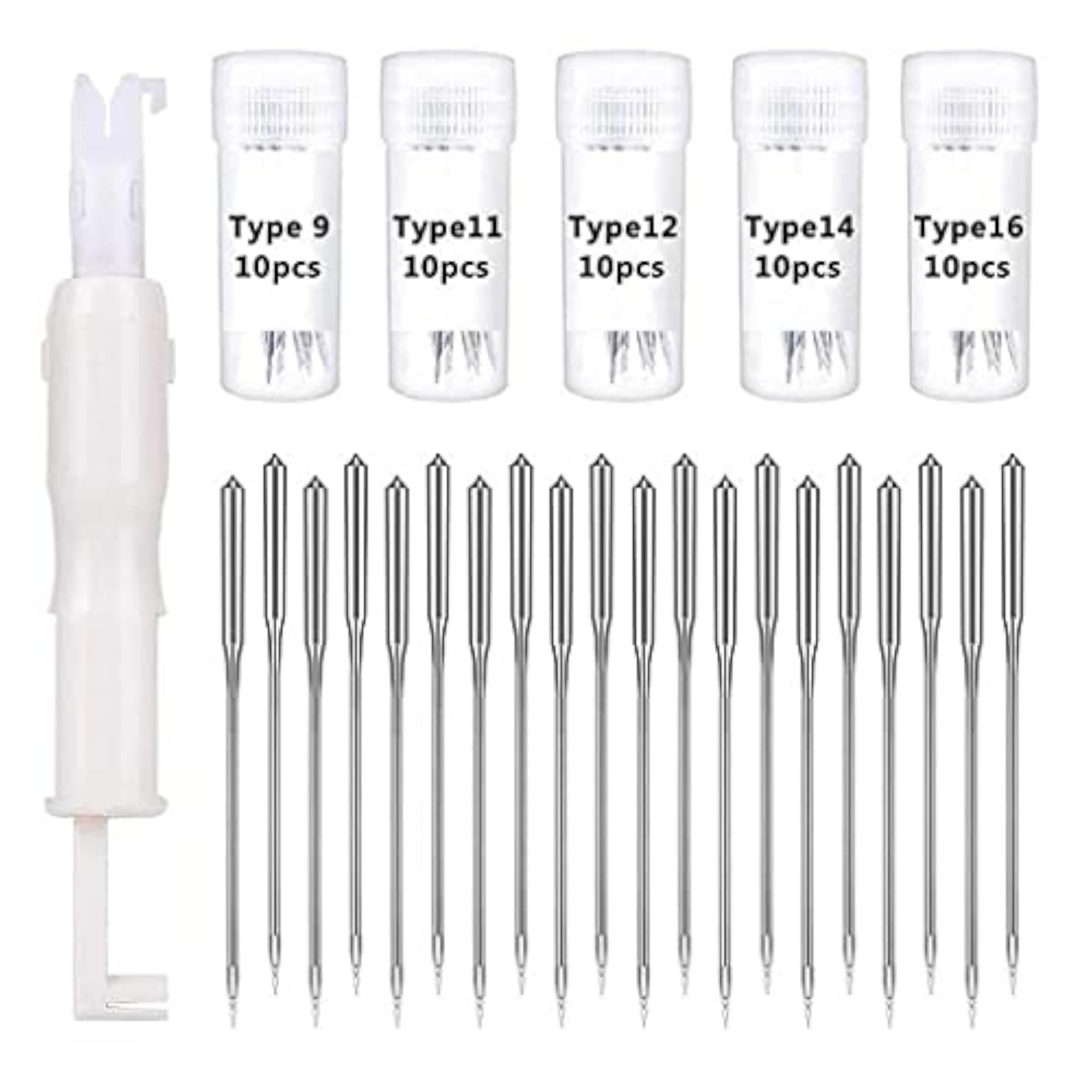 Universal Sewing Machine Needles for Singer & Brother with Threader, 50-Pack