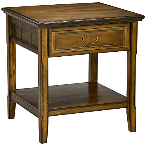 Homcom Vintage Farmhouse Side Table Storage End Table With Handle Drawer & Shelf For Living Room Or Bedroom, Dark Coffee #TOP18
