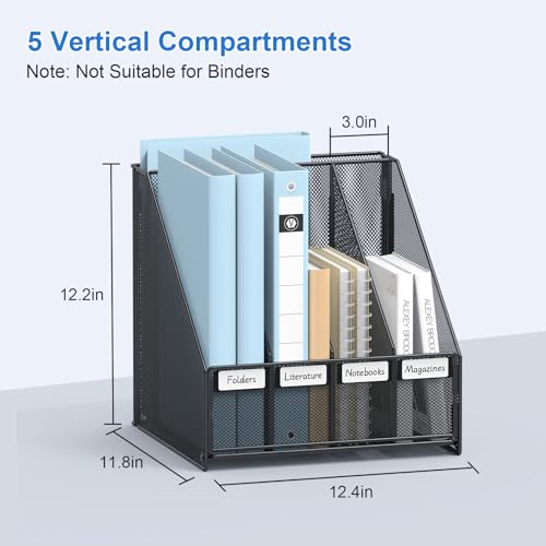 OUTWOLF Magazine File Holder with 4 Vertical File Sorters, Desk File Organizer Book Binder Holder Rack, Black