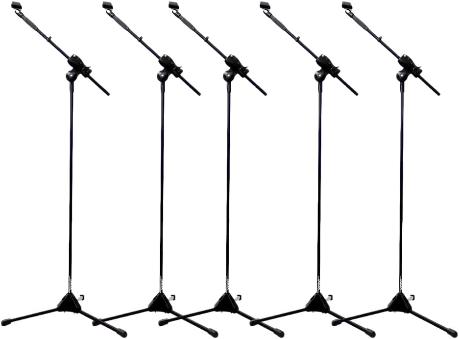 Kit 5 Pedestal Stands for Microphone, Pipe, Adjustable Height 40cm-1.6m, Black